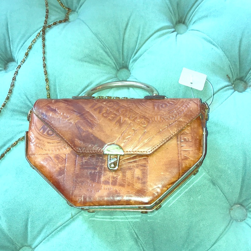 Brown leather vintage clutch purse